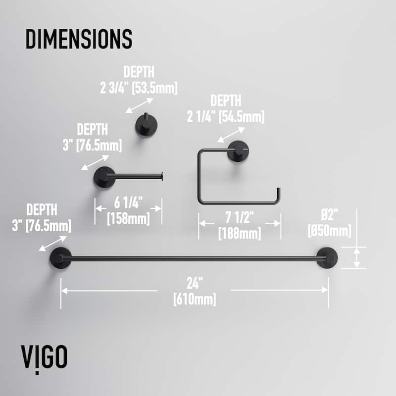 VIGO Cass 4-Piece Bathroom Hardware Accessory Set with 24 in. Towel Bar, Toilet Paper Holder, Hand Towel Holder, Hook