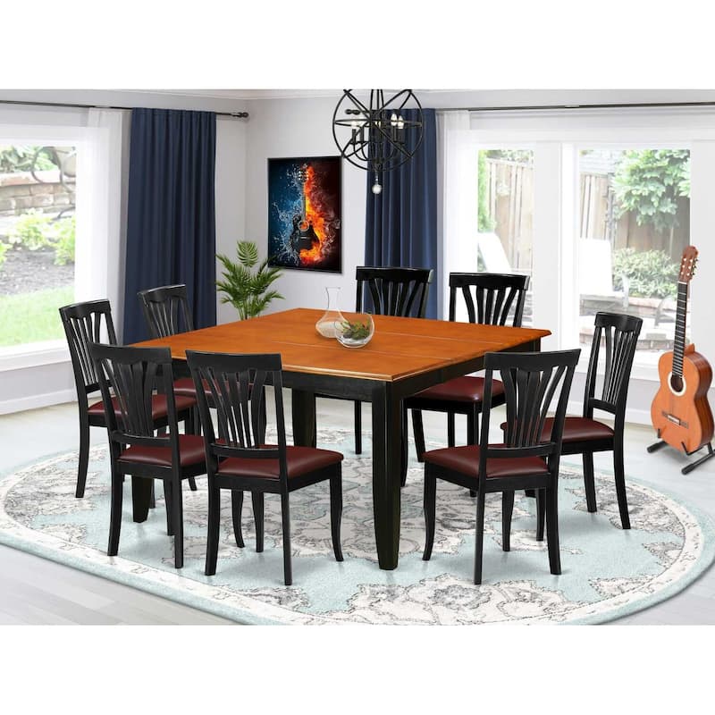 HomeStock 9-Piece Square Black & Cherry Finish Solid Wood Top Dining Table with 8-Chairs