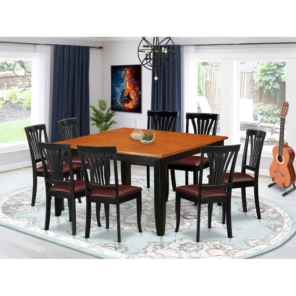 HomeStock 9-Piece Square Black & Cherry Finish Solid Wood Top Dining Table with 8-Chairs