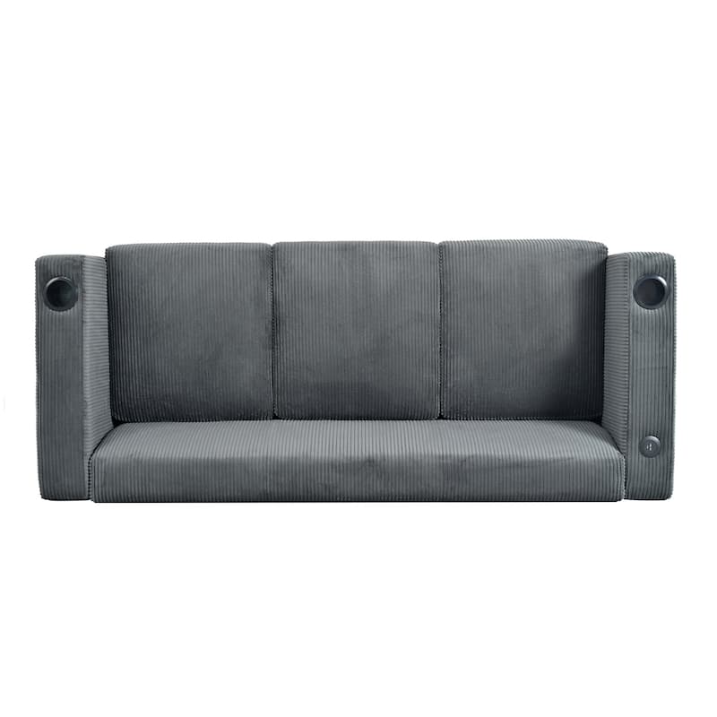 80" Solid Wood 3-Seater Sofa with 2 USB ports and two cup holders