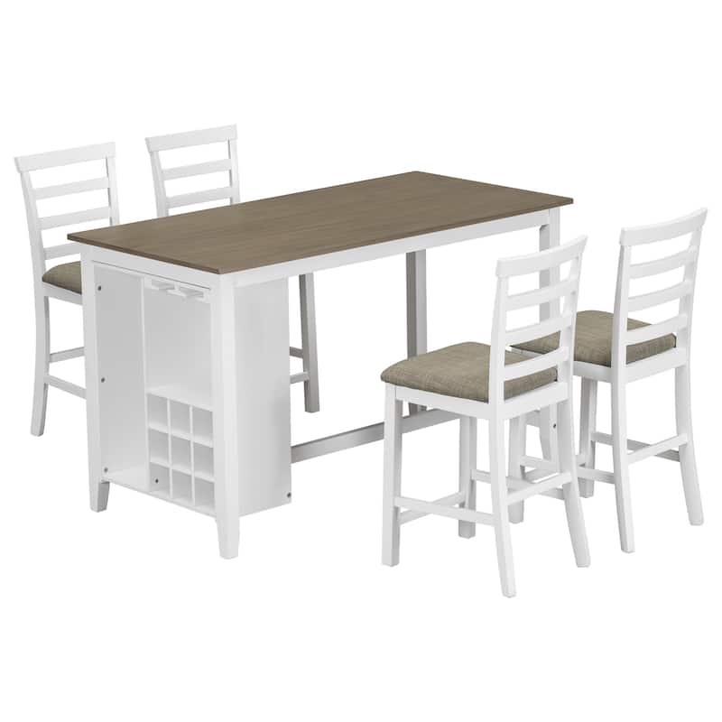 5-Piece Multi-Functional Rubber Wood Counter Height Dining Set - Brown
