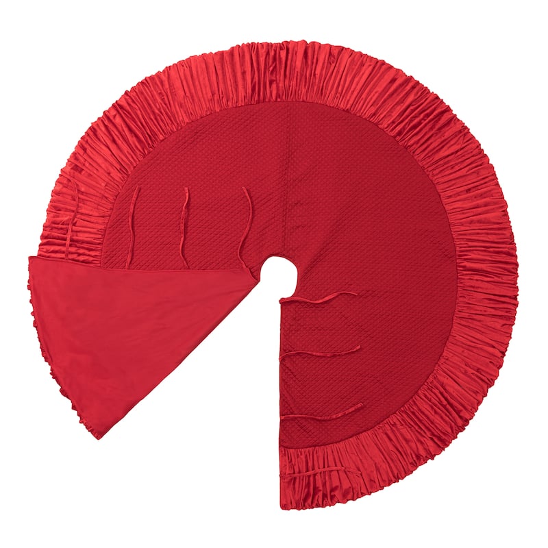 Glitzhome 60"D Oversized White Velvet Ruffled Christmas Tree Skirt
