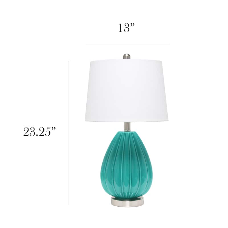 23.25 in. Teal Finish Table Lamp with White Shade, Sturdy Table Lamp for Living Rooms and Bedrooms