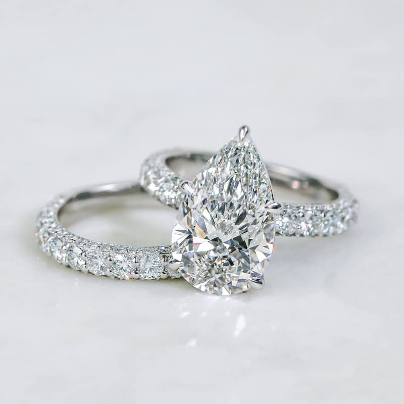 Kobelli 9.5 Carats Lab Grown Diamond Certified 14k Solid Gold Bold Pear-cut Micro Pavé Beckham 2pc Bridal Set (EF/VS)