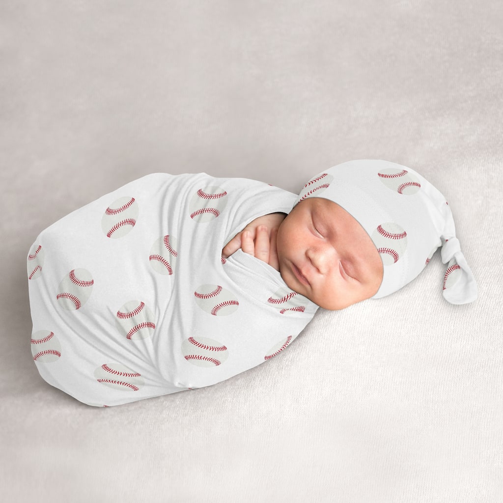 Baseball Collection Boy Baby Cocoon and Beanie Hat Sleep Sack - 2pc Set - Red and White Americana Sports