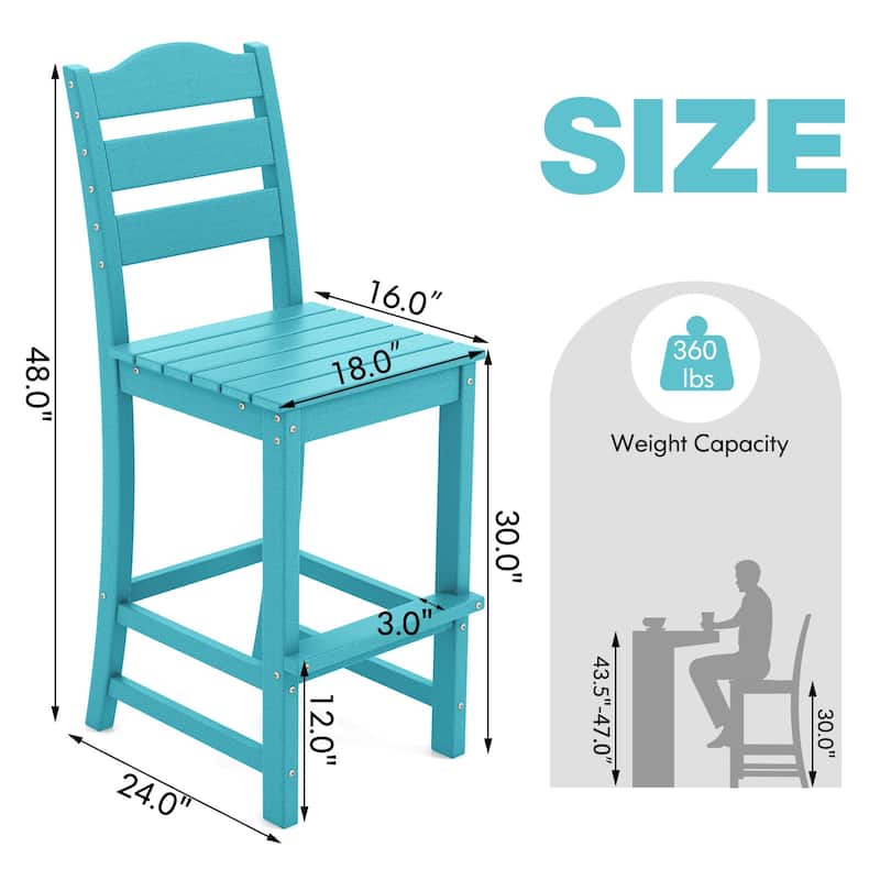 Outdoor 30 Inch Bar Stool HDPE with Backrest and Footrest - 24" x 18" x 48"