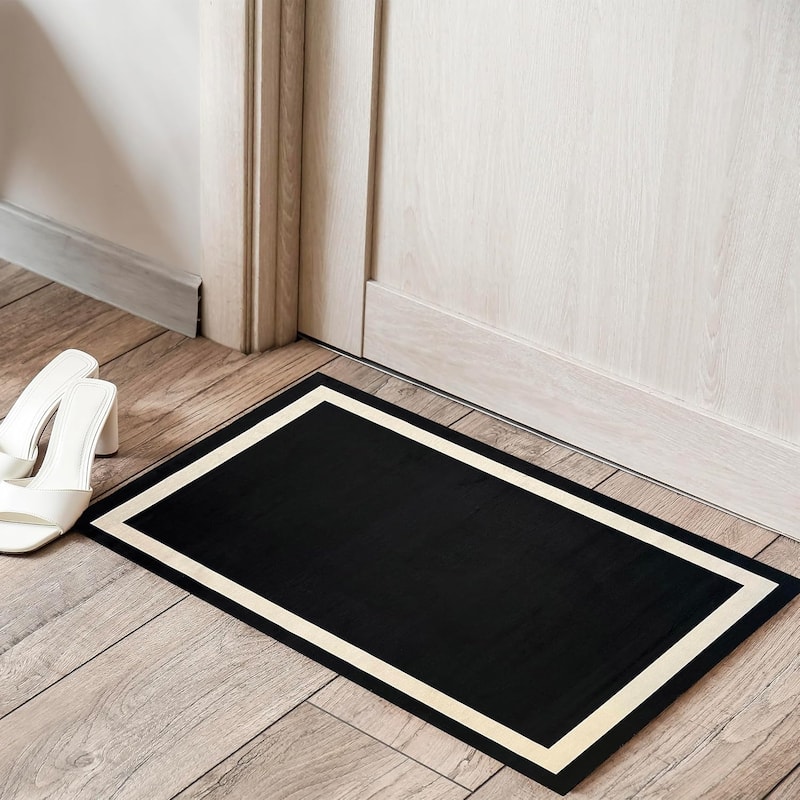 Machine Washable Area Rug With Non Slip Backing - Everest Geometric Modern Border Design