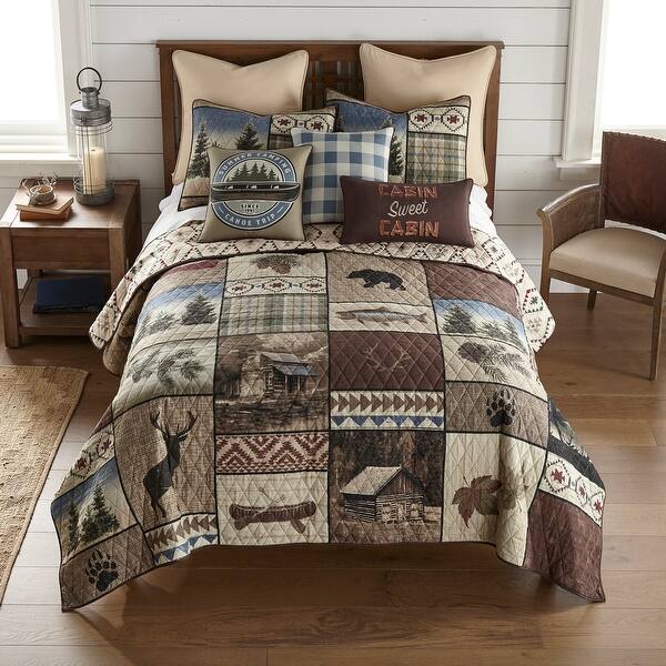 slide 1 of 3, Donna Sharp Mountain Stream UCC 3 Piece Quilt Set Green/Beige - King Sham/King