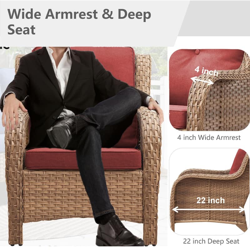Outdoor Wicker High Back Club Chair with Cushions (Set of 2)