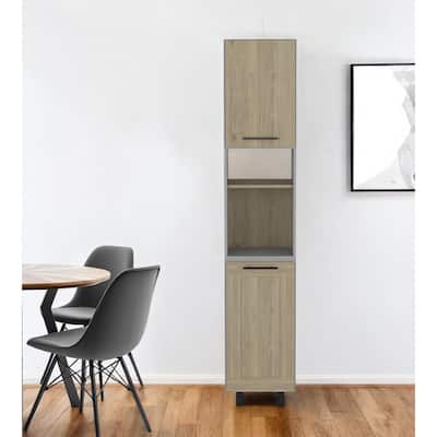 HomeRoots 82" Gray And Oak Wood Pantry Or Storage Closet - 15.75' X '82.05' X '13.58