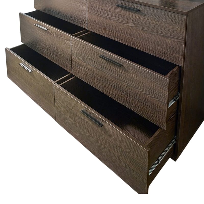 Moru Dresser, 63 Inch, 6 Drawers, Brown Wood Grain Finished Details