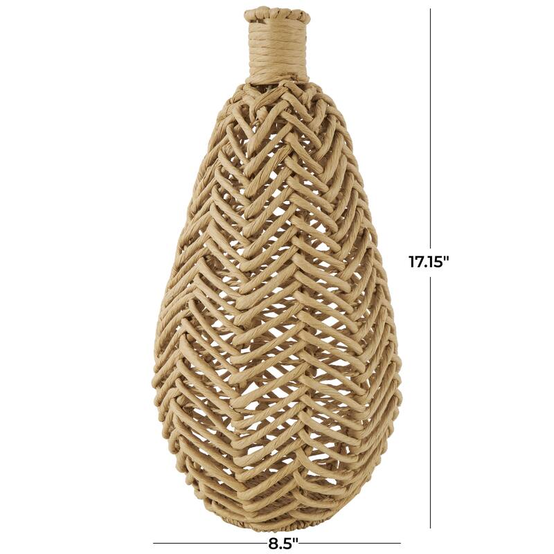 Jute Rope Handmade Woven Decorative Vase with Chevron Pattern - Brown - Roche River Decor