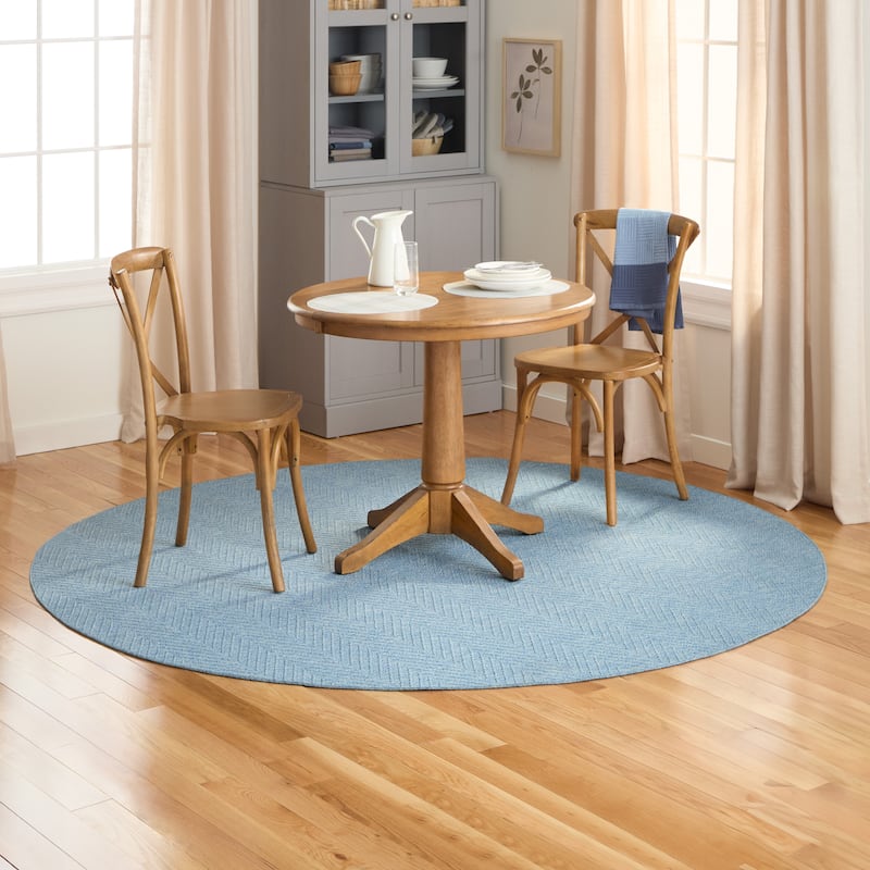 TOWN & COUNTRY BASICS Pax Herringbone Textured Solid Machine Washable Area Rug Blue - 7'10"x7'10" Round - Blue