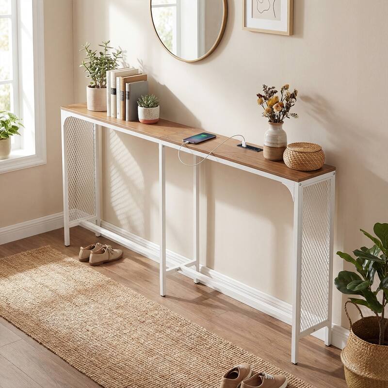 Gymax 71'' Console Table w/Power Outlet Metal Frame for Hallway Foyer