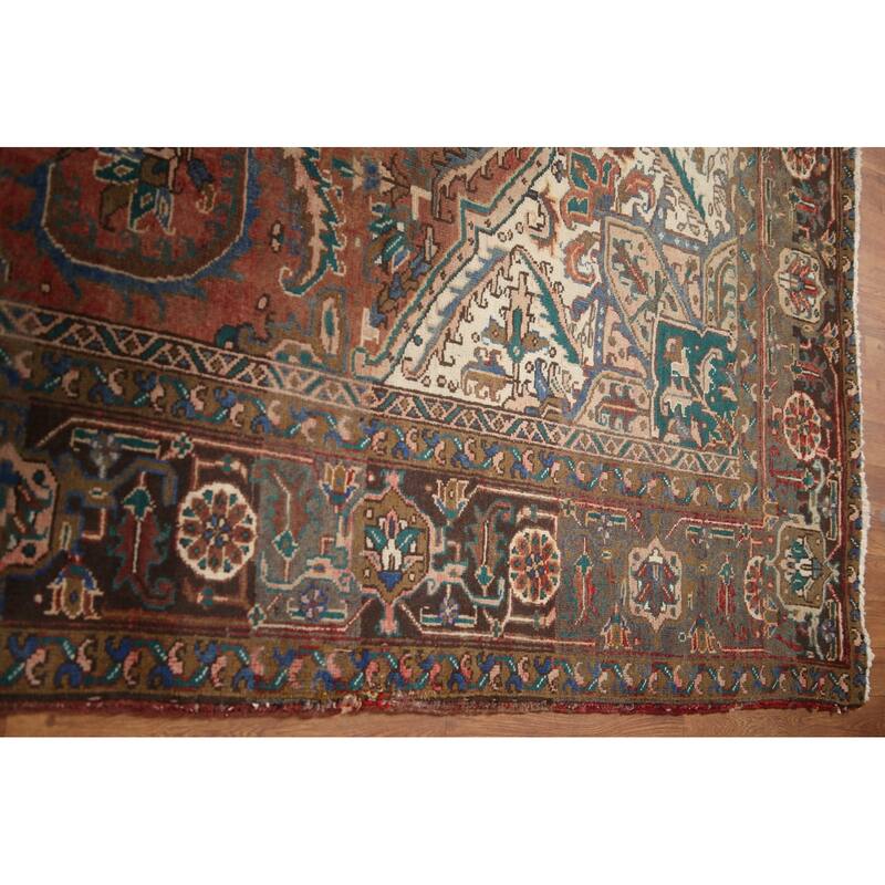Hand Knotted Oriental 100% Wool Carpet Traditional Medallion Red Heriz Area Rug - 11' 2'' X 8' 3''