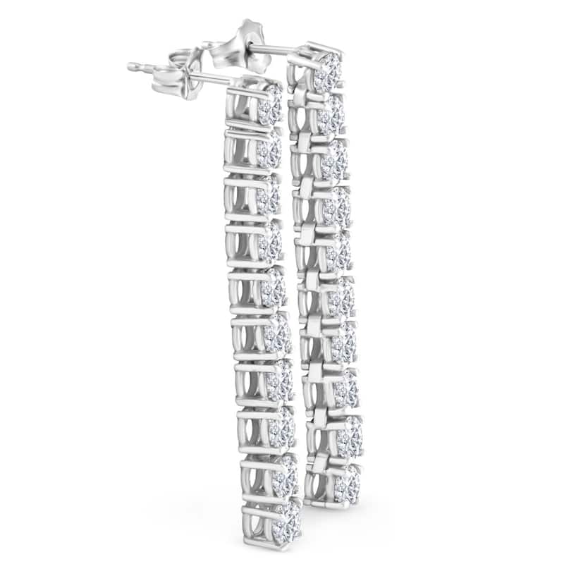 3 1/2Ct TW Real Diamond Dangle Earrings Women's Studs White Gold 1 1/2" Tall