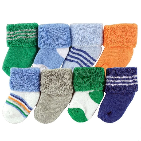 slide 2 of 2, Luvable Friends Baby Boy Newborn and Baby Terry Socks, Blue Orange 0-6 Months - Blue Orange