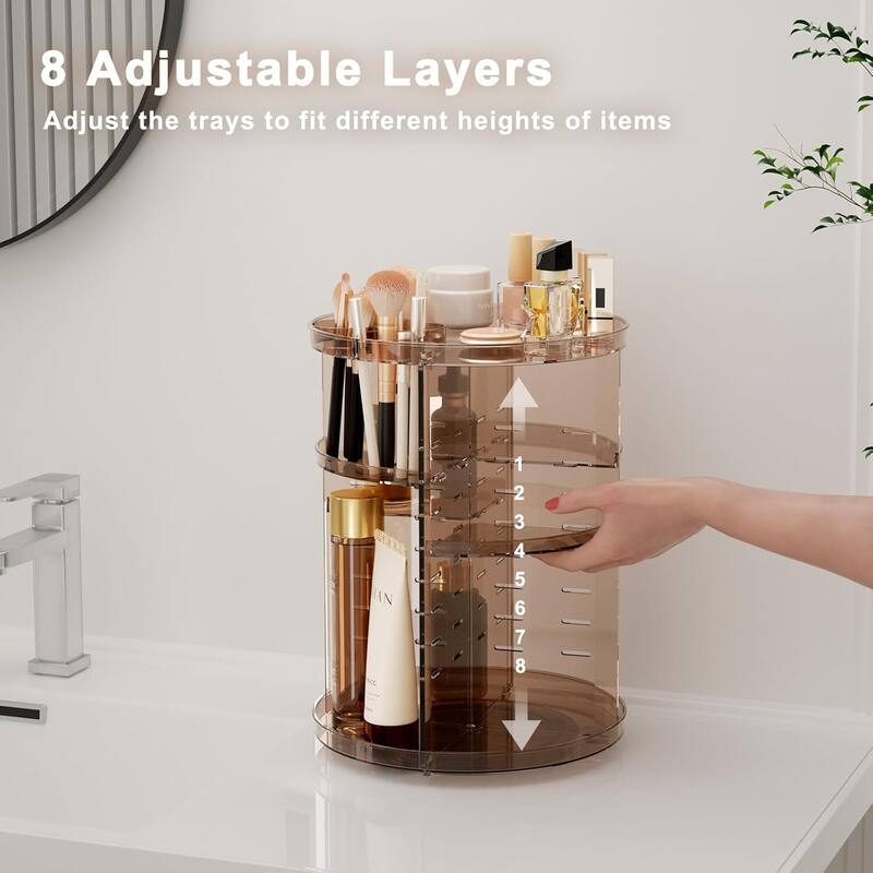 Rotating Makeup Organizer, DIY 8 Adjustable Layers Spinning Skincare Organizer