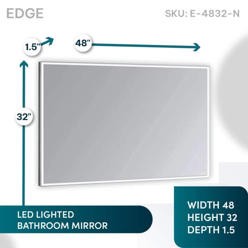 AQUADOM Edge 48" Led Lighted Mirror for Bathroom with Defogger, Touch Control. - 48"x32"x1.5"