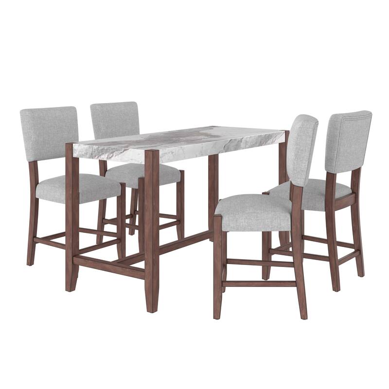 5-Piece Counter Height Dining Table Set Faux Marble Bar Table and 4 Armless Chair, Modern Dining Table Set for Pub Kitchen