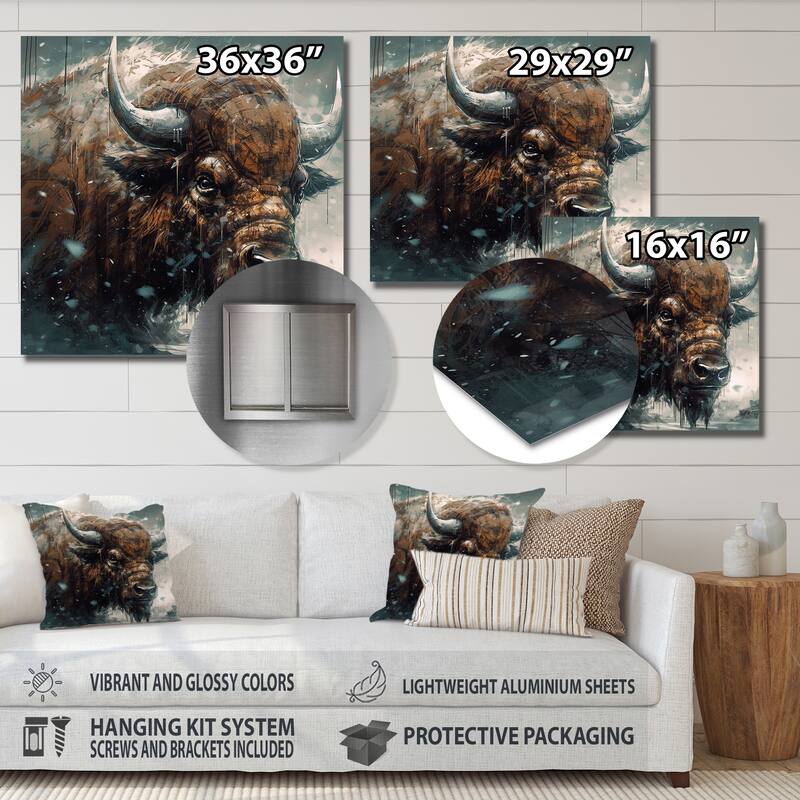 Designart "Bison Portrait In The Wild I" Animals Buffalo Metal Wall Art