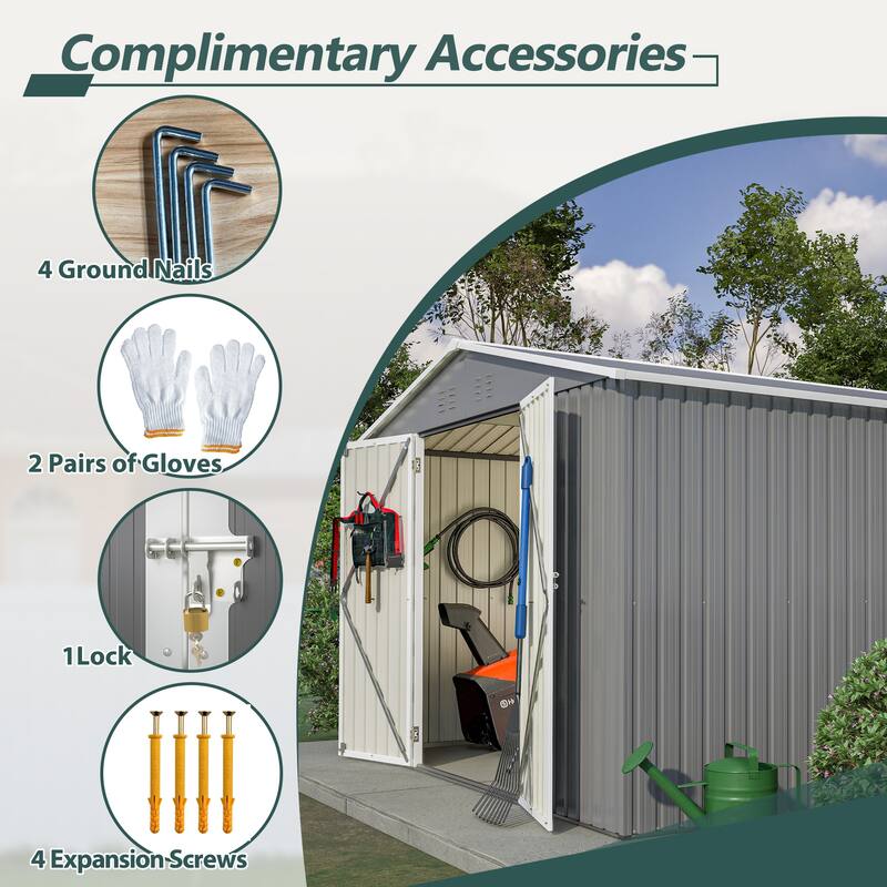 10x10 FT Outdoor Storage Shed, Utility Metal Tool Storage with Lockable Doors and Updated Frame Structure, Large Metal Shed