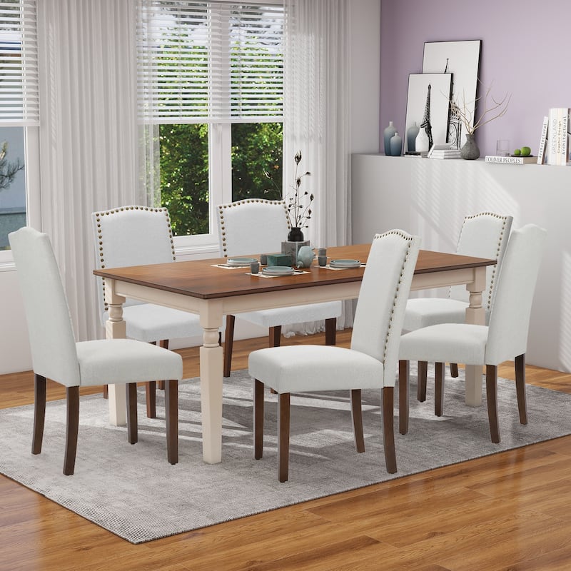 Dining Chairs Set of 2, Modern Upholstered High-end Dining Room Chair with Nailhead Back and Solid Wood Legs, Fabric Side Chairs