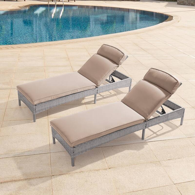 LIVOOSUN 2Pcs Patio Chair Rattan Single Lounge Water-Repellent Cushion - Beige