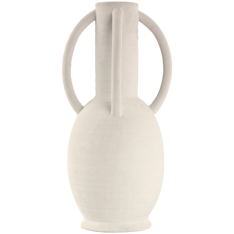 Gray or Cream Ceramic Textured Whitewashed Vase with 4 Handles