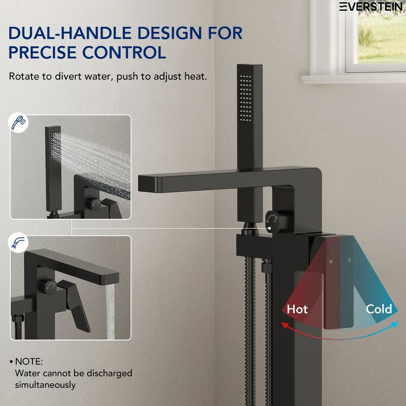 Floor Mount Freestanding Tub Filler with Handshower,Single Handle Bathtub Faucet