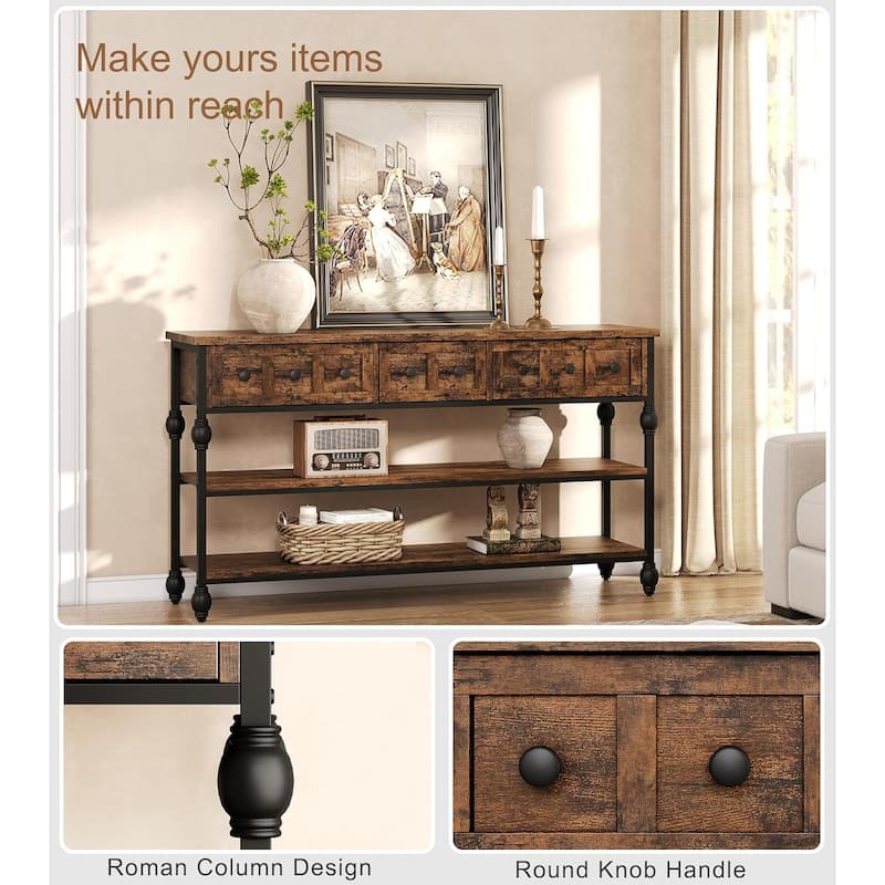 Entryway Console Table,3 Tier Industrial Metal Sofa Table for Living Room