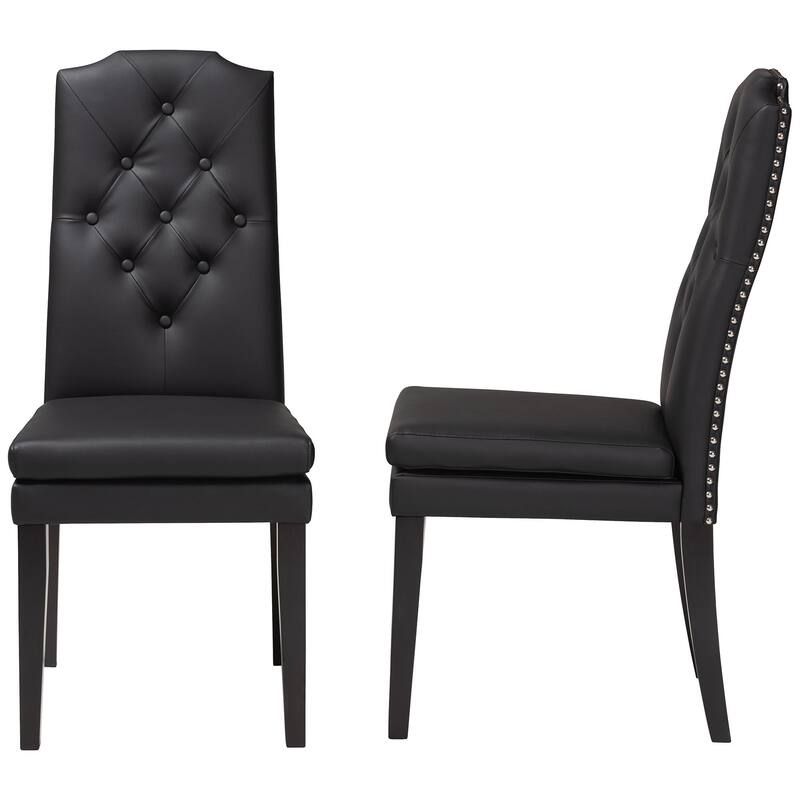Dylin Modern and Contemporary Black Faux Leather Button-Tufted Nail heads Trim Dining Chair (Set of 2)
