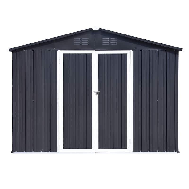 GDFStudio - Nolan Compact 6x8 FT Metal Garden Shed with Hinged Door and Apex Roof