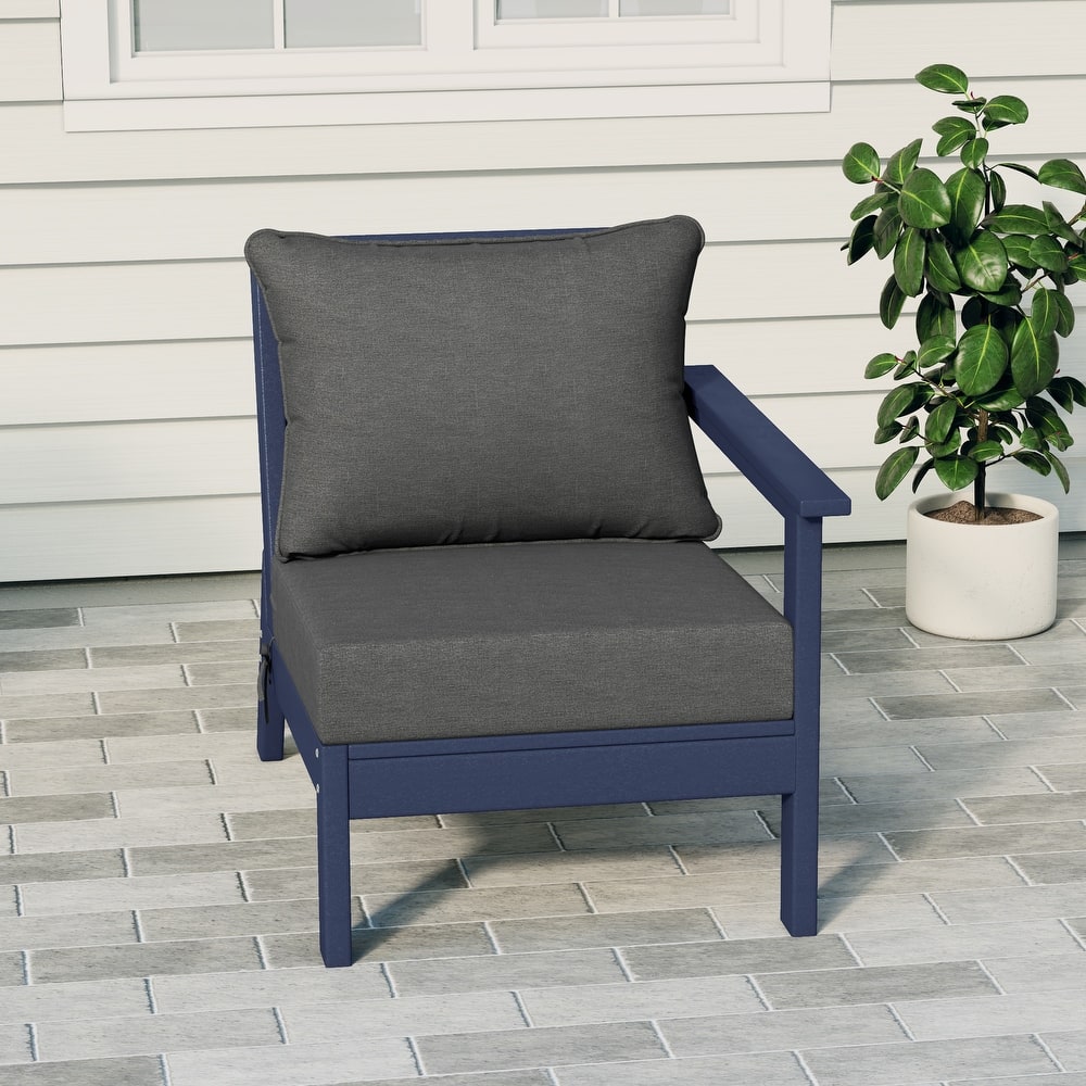Birchwood All Weather HDPE Outdoor Patio Deep Seating Navy Blue Right Arm Facing Chair With Cushions (1-Piece)