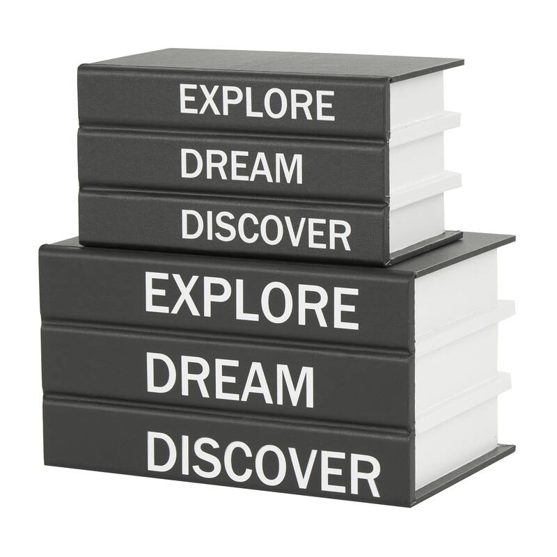 Canvas Decorative Box with White Explore, Dream, Discover Text - Set of 2 Black - Roche River Decor - Black