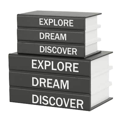 Canvas Decorative Box with White Explore, Dream, Discover Text - Set of 2 Black - Roche River Decor