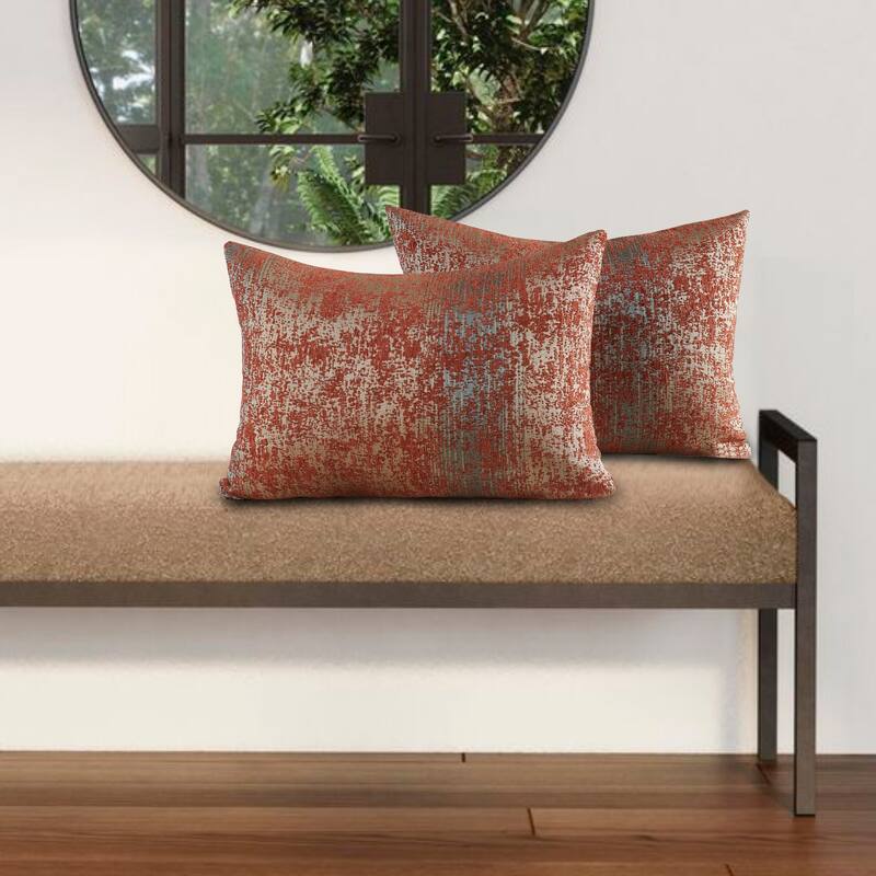 2-Piece Jacquard Chenille Zippered Lumbar Pillow Cover Set