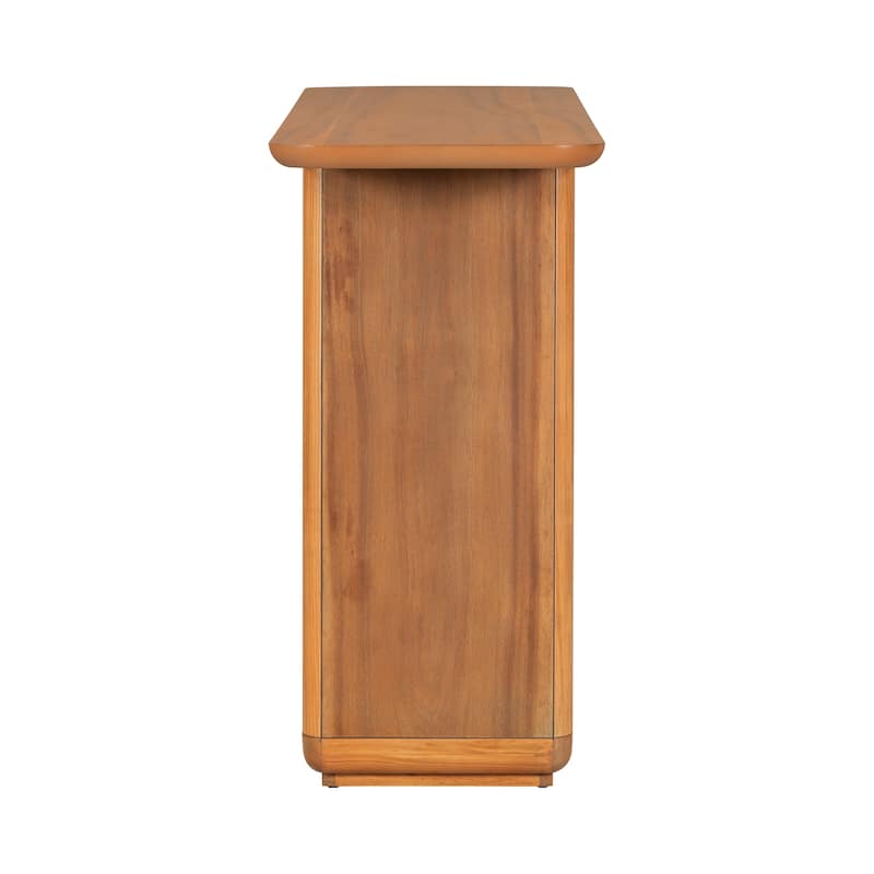 Elegant Console Table with Curved Corners, Natural Side Table Corridor Table Hallway Table with Bottom Shelf