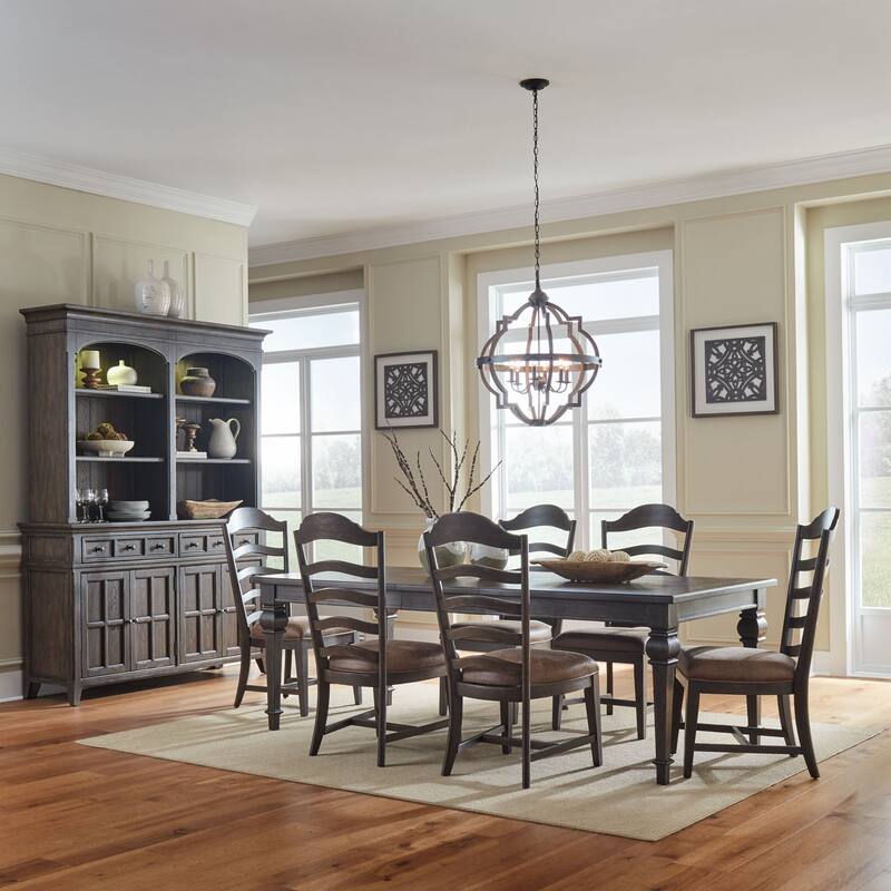 Paradise Valley Saddle Brown Rectangular Table Set - 7-Piece Set - Ladderback Chairs