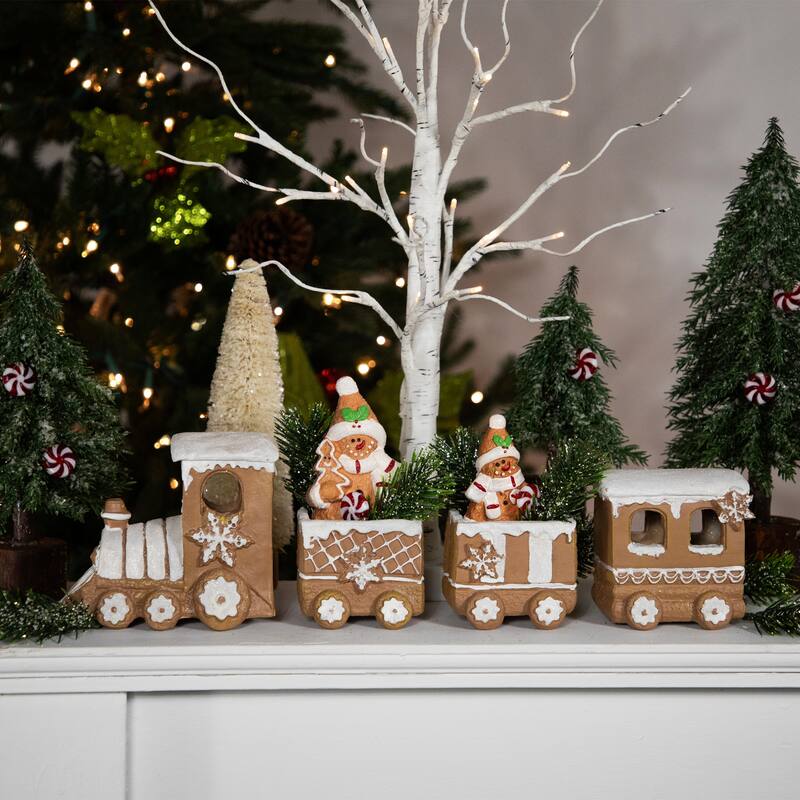 Frosted Snowflake Gingerbread Train Christmas Decoration - 5.5" - 4-Piece