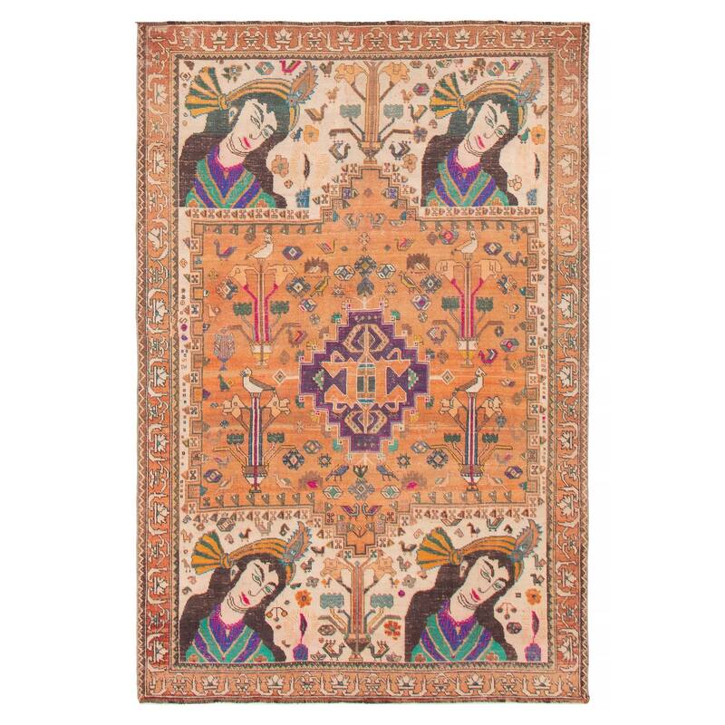 ECARPETGALLERY Hand-knotted Anatolian Vintage Orange Wool Rug - 5'4 x 8'0 - Orange - 5'4 x 8'0