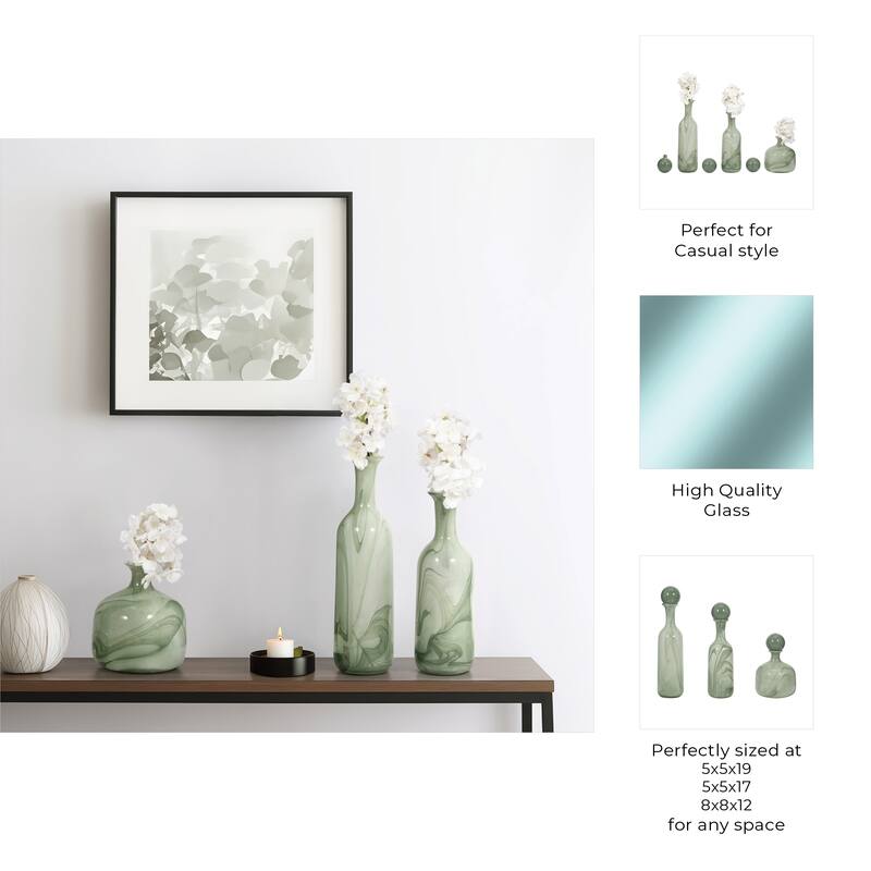 Sagebrook Home Modern Glass Vases with Artistic Swirl Design, Elegant Decorative Accent Set of 3