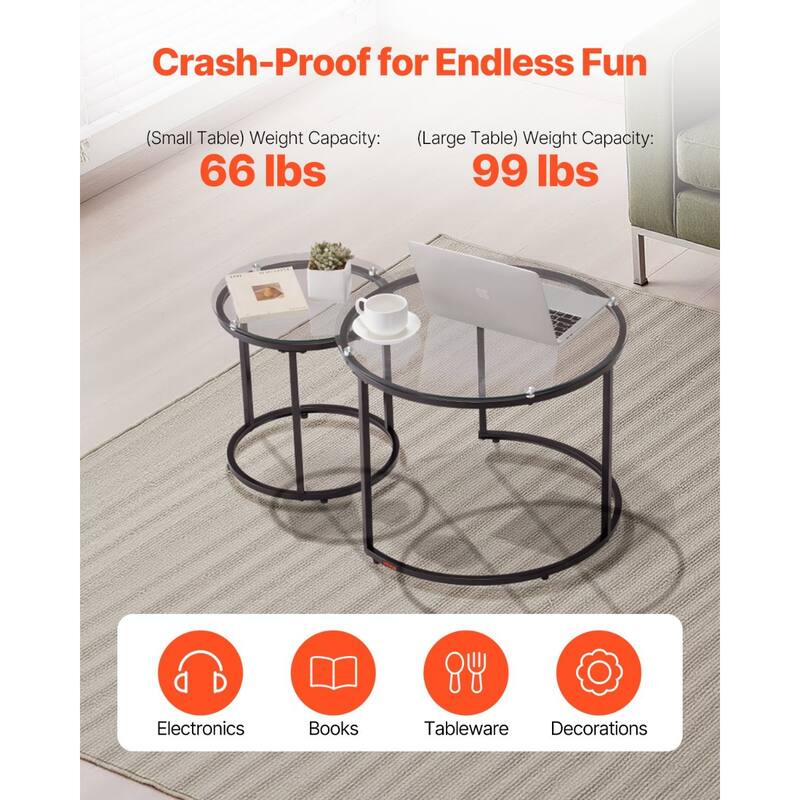 Round Nesting Coffee Tables Set of 2 with Metal Frame for Small Spaces Bedroom