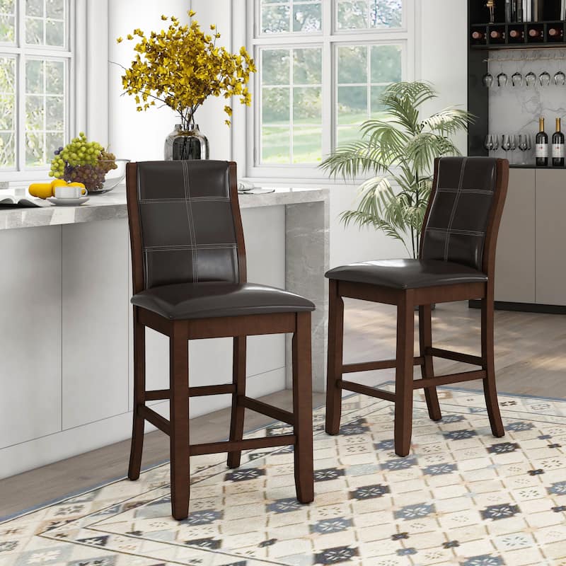 Tornillo Contemporary Faux Leather Counter Height Dining Chairs (Set of 2) by Furniture of America - Dark Walnut