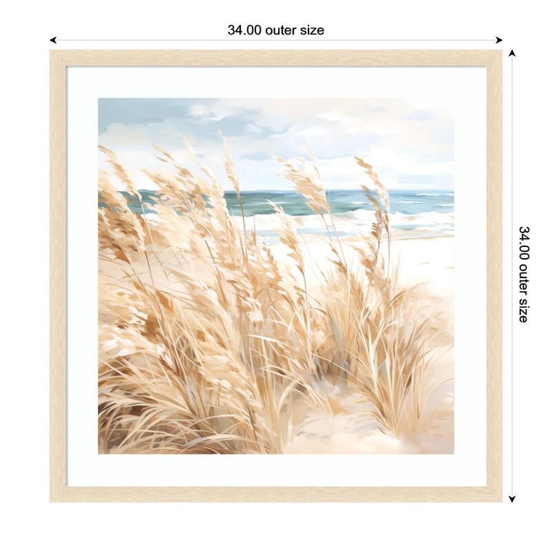 Kate and Laurel Framed Art Beige Beach Grass Near Traquil Beach by The Creative Bunch Studio