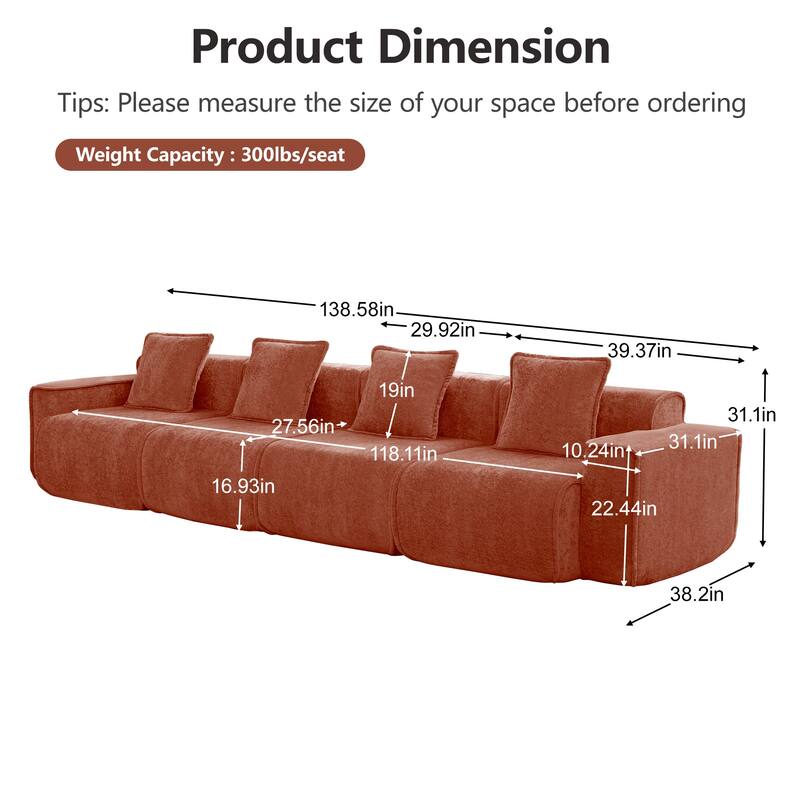 GDFStudio - Modular 4-Seater 138.58" Boneless Velvet Sofa