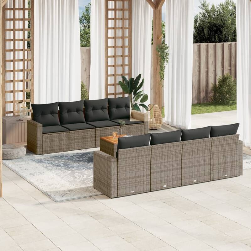 vidaXL Patio Sofa Set with Cushions Outdoor Furniture 9 Piece Poly Rattan - 25.8 x 24.4 x 27.2 - Grey