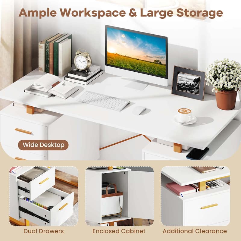 Costway 51" Home Office Desk with Floating Desktop Dual Drawers