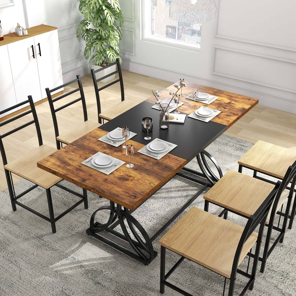 Moasis 70" Large Farmhouse Rectangular Wood and Metal Dining Table for 6-8 People