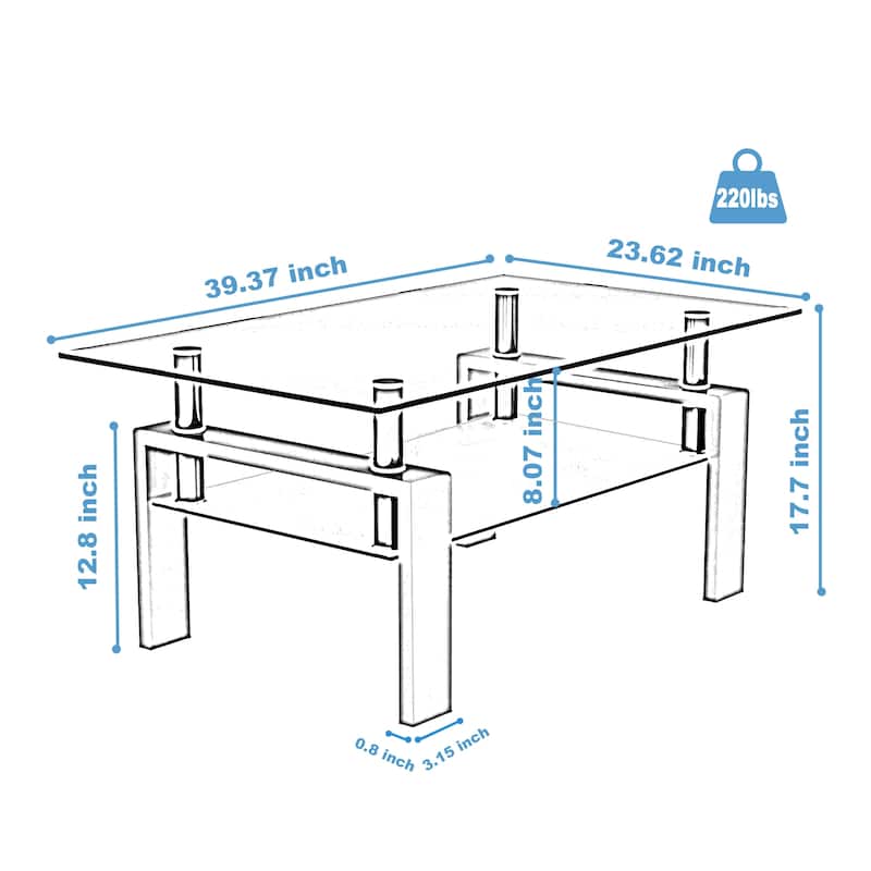 Rectangle Black Glass Coffee Table, Clear Coffee Table